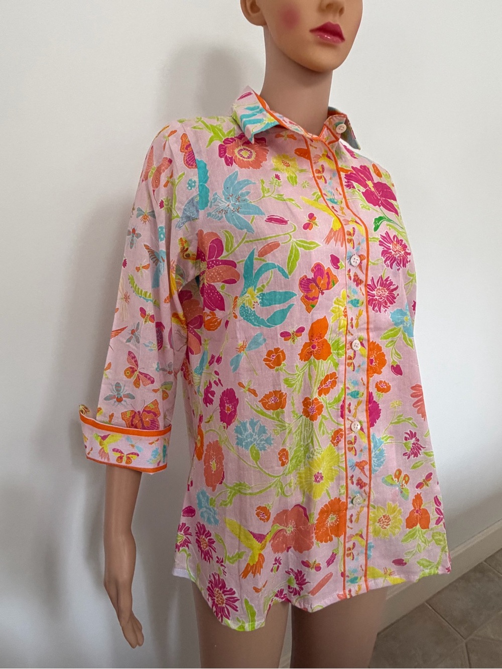 Brand New With Tags - Gretchen Scott Designs Pink Floral Button-Front Shirt
